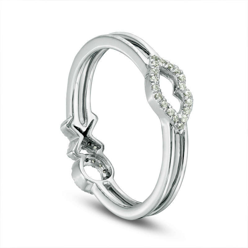 0.10 CT. T.W. Natural Diamond Lips and XO Two-Sided Ring in Solid 10K White Gold