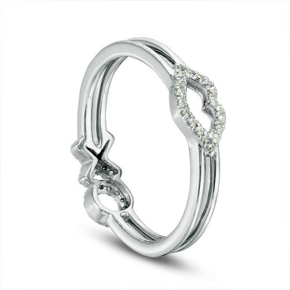 0.10 CT. T.W. Natural Diamond Lips and XO Two-Sided Ring in Solid 10K White Gold