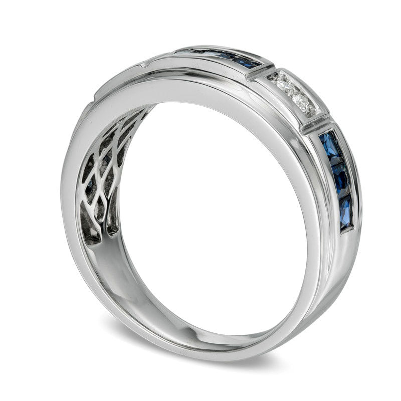 Mens Lab-Created Blue Sapphire and 0.10 CT. T.W. Diamond Alternating Band in Solid 10K White Gold