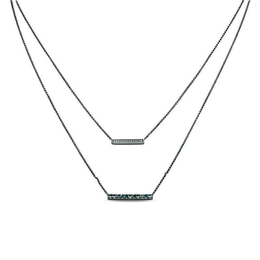 Aquamarine and Natural Diamond Accent Double Strand Bar Necklace in Sterling Silver