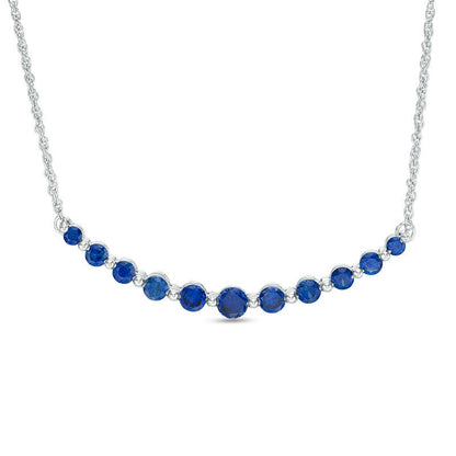Graduated Lab-Created Blue Sapphire Curved Bar Necklace in Sterling Silver