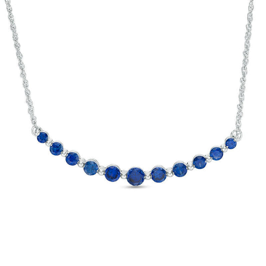 Graduated Lab-Created Blue Sapphire Curved Bar Necklace in Sterling Silver