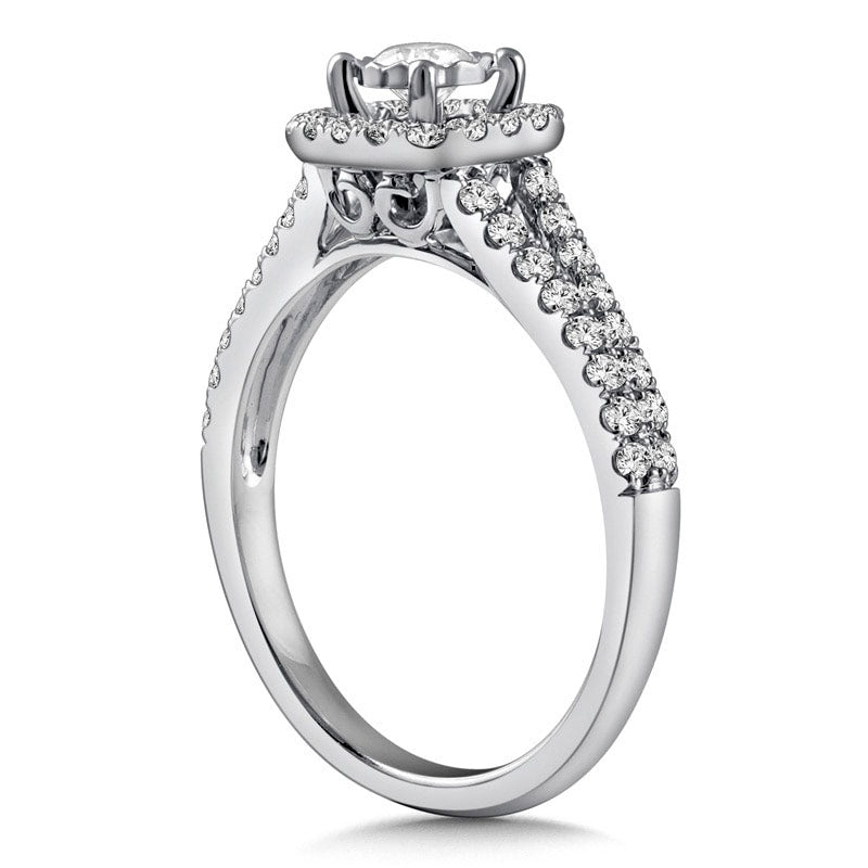 0.63 CT. T.W. Natural Diamond Cushion Frame Split Shank Engagement Ring in Solid 10K White Gold