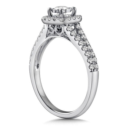 0.63 CT. T.W. Natural Diamond Cushion Frame Split Shank Engagement Ring in Solid 10K White Gold