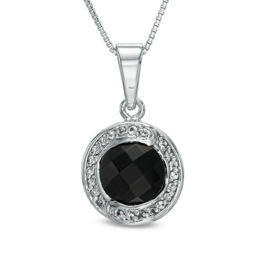 8.0mm Faceted Onyx and White Topaz Overlay Frame Pendant in Sterling Silver