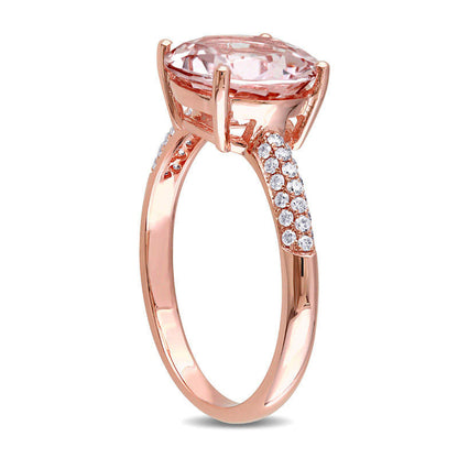 10.0mm Morganite and 0.20 CT. T.W. Natural Diamond Engagement Ring in Solid 14K Rose Gold