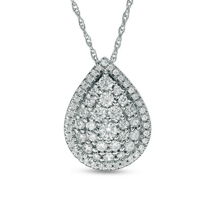 0.5 CT. T.W. Natural Diamond Pear-Shaped Frame Pendant in 10K White Gold