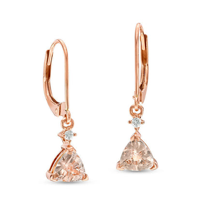 6.0mm Trillion-Cut Morganite and Diamond Accent Drop Earrings in 10K Rose Gold