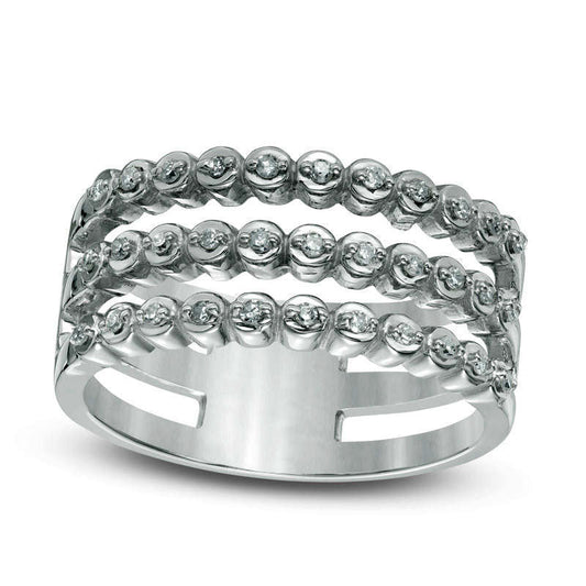 0.13 CT. T.W. Natural Diamond Three Row Split Shank Ring in Sterling Silver