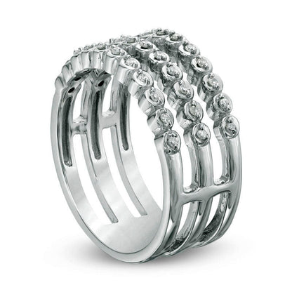 0.13 CT. T.W. Natural Diamond Three Row Split Shank Ring in Sterling Silver