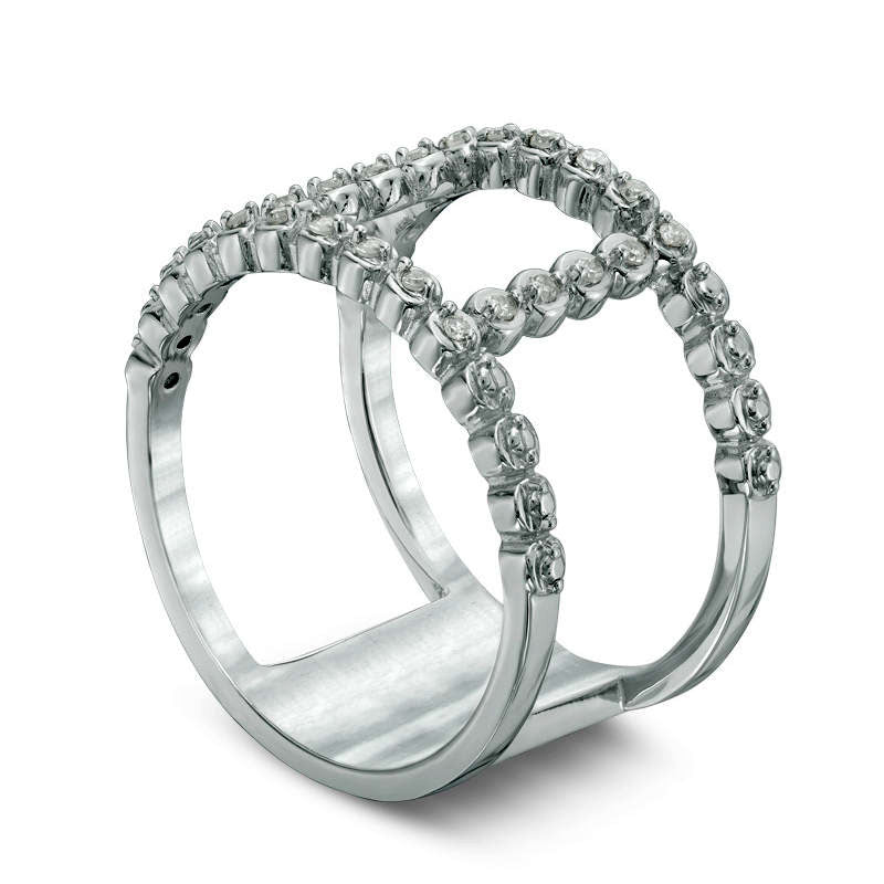 0.10 CT. T.W. Natural Diamond Open Double Bar Ring in Sterling Silver