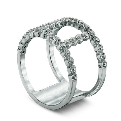 0.10 CT. T.W. Natural Diamond Open Double Bar Ring in Sterling Silver