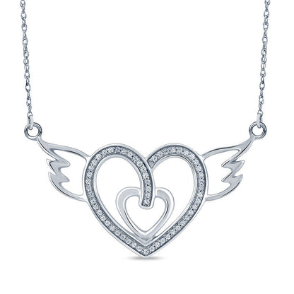 0.2 CT. T.W. Natural Diamond Double Heart with Wings Necklace in Sterling Silver