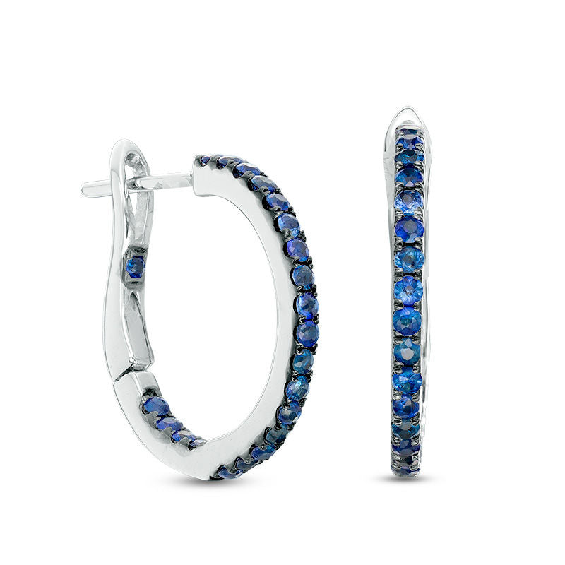 Blue Sapphire Inside-Out Hoop Earrings in 10K White Gold