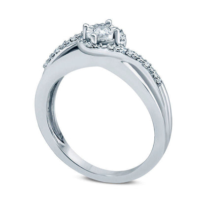 0.10 CT. T.W. Natural Diamond Swirl Bypass Promise Ring in Solid 10K White Gold