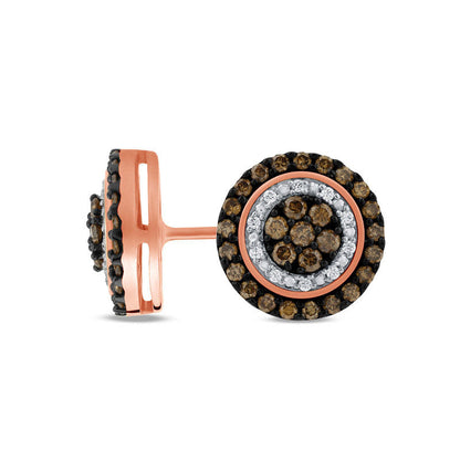 0.5 CT. T.W. Champagne and White Composite Diamond Frame Earrings in 10K Rose Gold