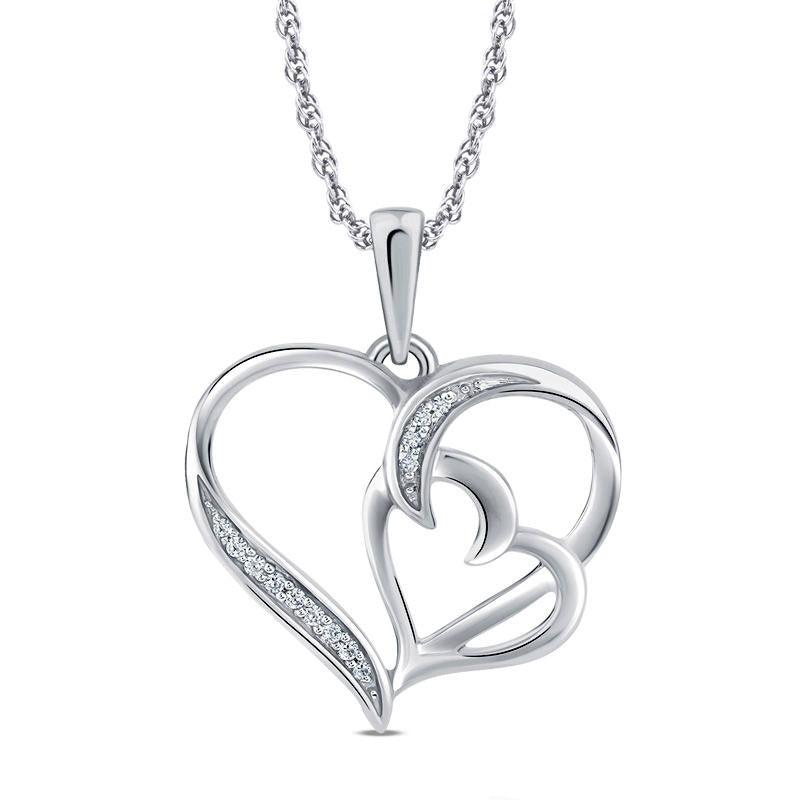 Natural Diamond Accent Double Heart Pendant in Sterling Silver