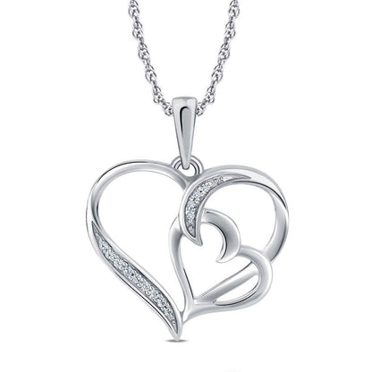 Natural Diamond Accent Double Heart Pendant in Sterling Silver