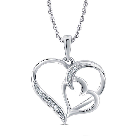 Natural Diamond Accent Double Heart Pendant in Sterling Silver