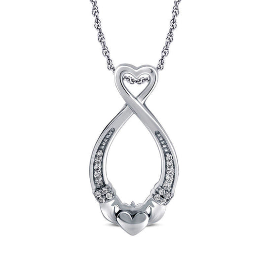 Natural Diamond Accent Claddagh Heart Loop Pendant in Sterling Silver