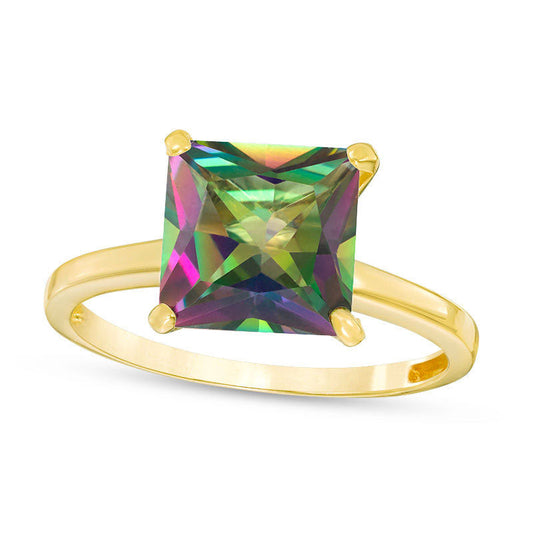 8.0mm Princess-Cut Mystic Fire« Topaz Solitaire Ring in Solid 10K Yellow Gold