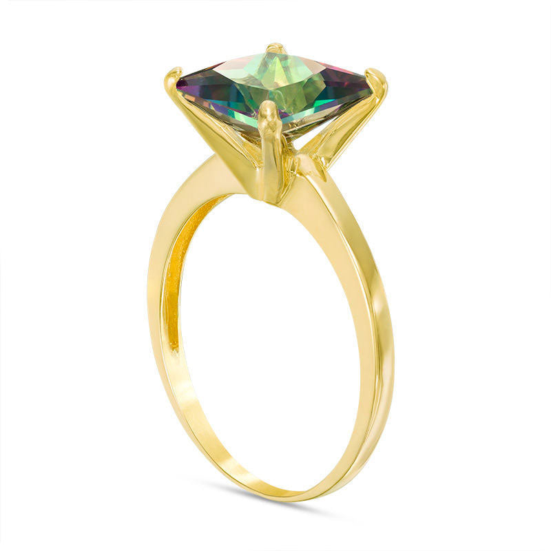 8.0mm Princess-Cut Mystic Fire« Topaz Solitaire Ring in Solid 10K Yellow Gold