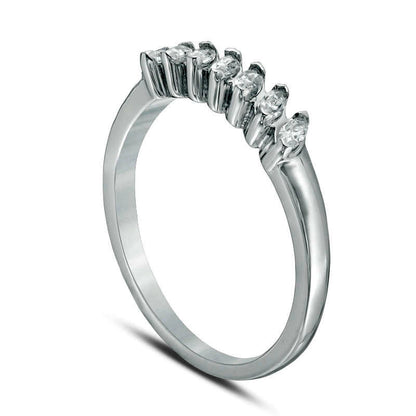 0.38 CT. T.W. Marquise Natural Diamond Seven Stone Slant Anniversary Band in Solid 10K White Gold