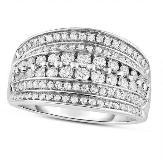 0.88 CT. T.W. Natural Diamond Six Row Band in Solid 14K White Gold