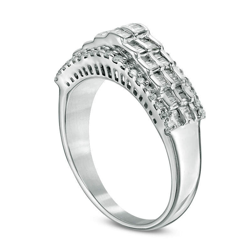 0.50 CT. T.W. Baguette and Round Natural Diamond Four Row Band in Solid 10K White Gold