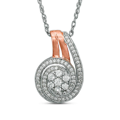 0.33 CT. T.W. Composite Natural Diamond Swirl Frame Pendant in Sterling Silver and Rose Rhodium