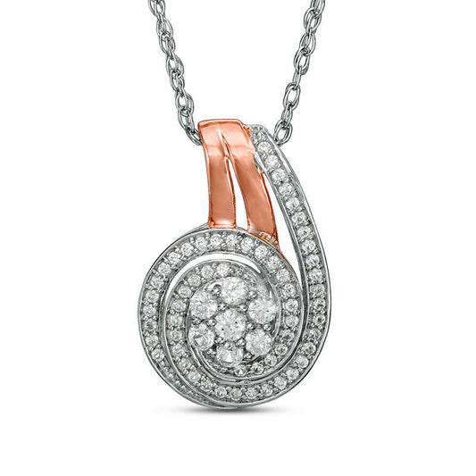 0.33 CT. T.W. Composite Natural Diamond Swirl Frame Pendant in Sterling Silver and Rose Rhodium