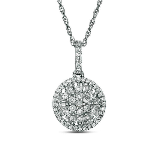 0.38 CT. T.W. Baguette and Round Composite Natural Diamond Pendant in Sterling Silver