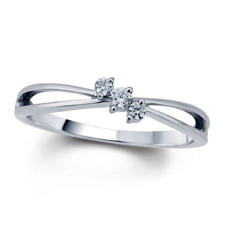 0.10 CT. T.W. Natural Diamond Three Stone Slant Promise Ring in Solid 10K White Gold