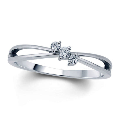 0.10 CT. T.W. Natural Diamond Three Stone Slant Promise Ring in Solid 10K White Gold