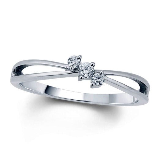 0.10 CT. T.W. Natural Diamond Three Stone Slant Promise Ring in Solid 10K White Gold