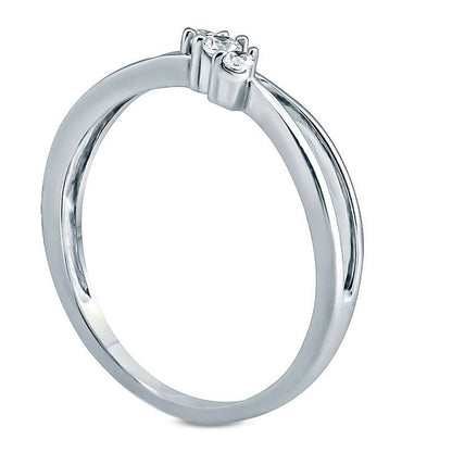 0.10 CT. T.W. Natural Diamond Three Stone Slant Promise Ring in Solid 10K White Gold