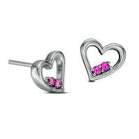 Lab-Created Pink Sapphire Heart Stud Earrings in Sterling Silver