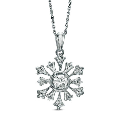 4.5mm Lab-Created White Sapphire and 0.1 CT. T.W. Diamond Snowflake Pendant in Sterling Silver