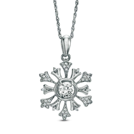 4.5mm Lab-Created White Sapphire and 0.1 CT. T.W. Diamond Snowflake Pendant in Sterling Silver