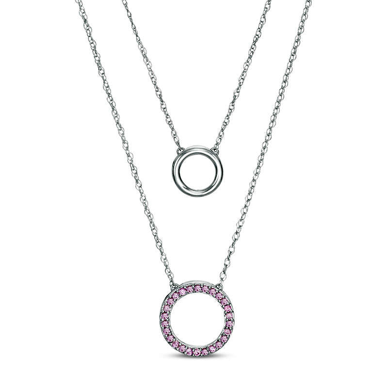 Lab-Created Pink Sapphire Circle Double Strand Necklace in Sterling Silver - 20