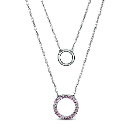 Lab-Created Pink Sapphire Circle Double Strand Necklace in Sterling Silver - 20