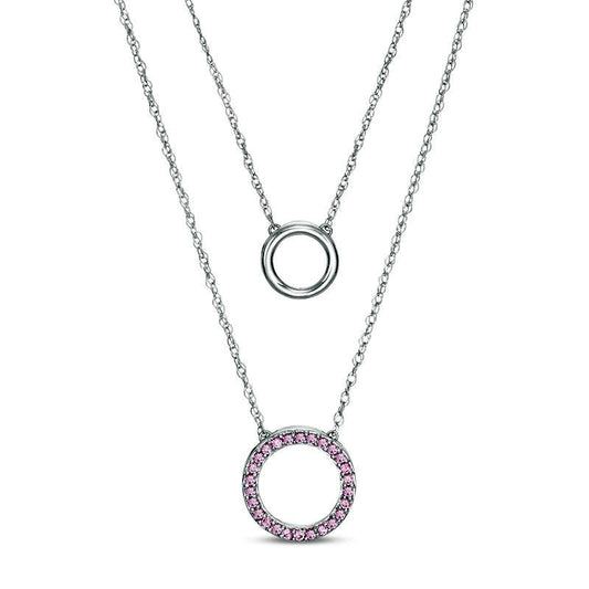 Lab-Created Pink Sapphire Circle Double Strand Necklace in Sterling Silver - 20