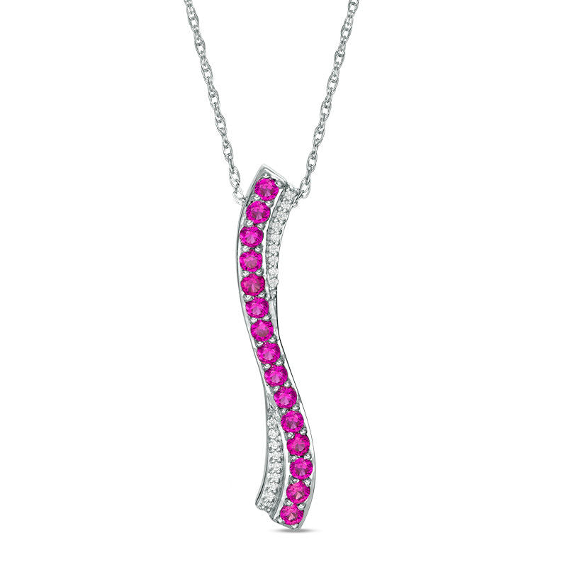 Lab-Created Ruby and Diamond Accent S" Pendant in Sterling Silver"