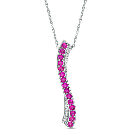 Lab-Created Ruby and Diamond Accent S" Pendant in Sterling Silver"