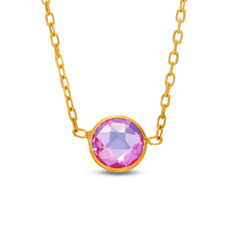 6.0mm Lab-Created Pink Sapphire Solitaire Necklace in 10K Yellow Gold - 17