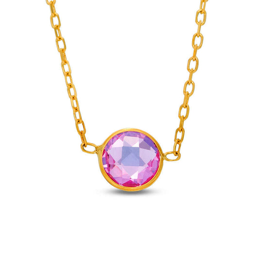 6.0mm Lab-Created Pink Sapphire Solitaire Necklace in 10K Yellow Gold - 17