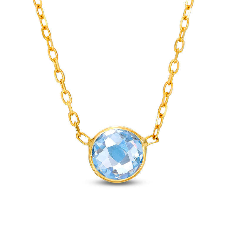 6.0mm Simulated Aquamarine Solitaire Necklace in 10K Yellow Gold - 17
