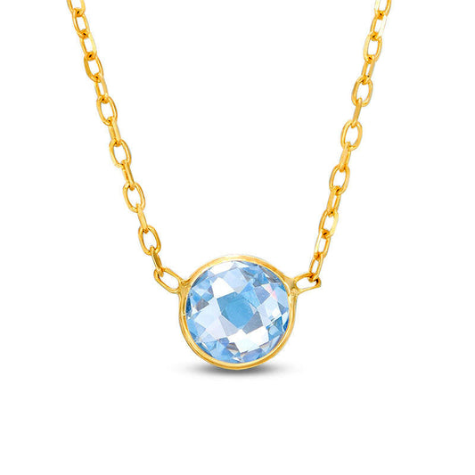 6.0mm Simulated Aquamarine Solitaire Necklace in 10K Yellow Gold - 17