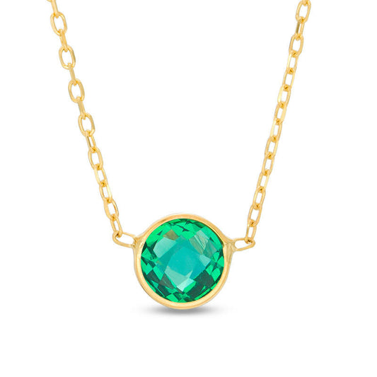 6.0mm Lab-Created Emerald Solitaire Necklace in 10K Yellow Gold - 17
