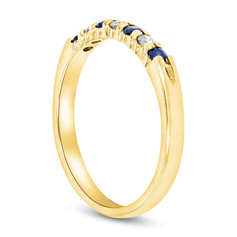 Blue Sapphire and 0.10 CT. T.W. Natural Diamond Seven Stone Band in Solid 14K Gold